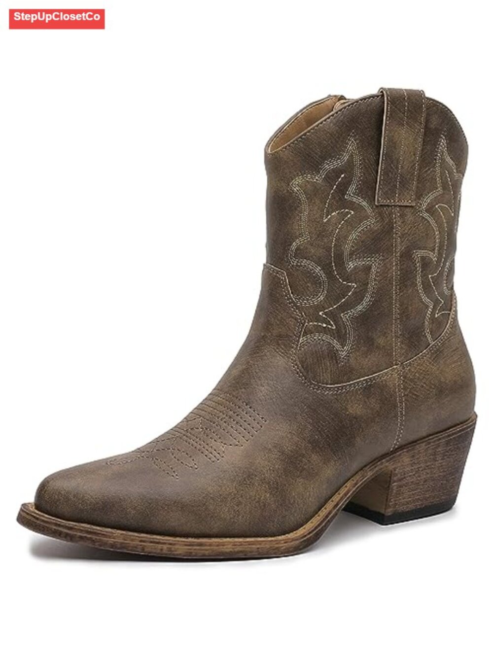 Cowgirl Boots Women Embroidered Ankle Booties Western Chunky Heel
